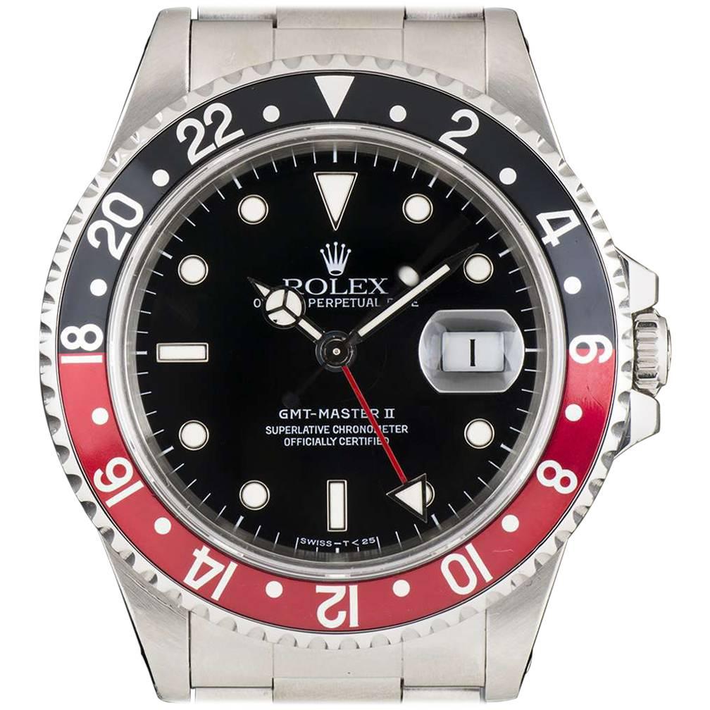 Rolex Stainless Steel GMT-Master II Black Dial Coke Bezel Automatic Wristwatch