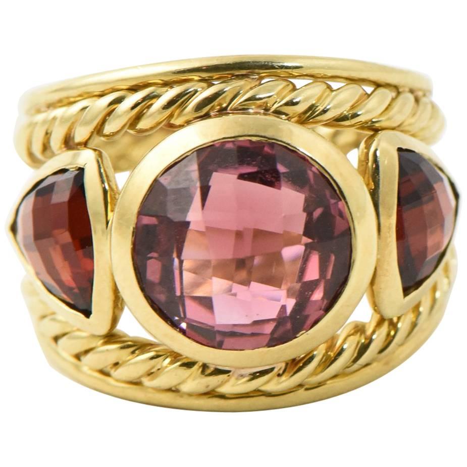 David Yurman Renaissance Rubelite Garnet Gold Ring