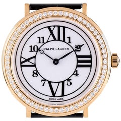 Montre habillée Ralph Lauren en or rose avec lunette en diamant:: cadran blanc:: pour femme RLR018170