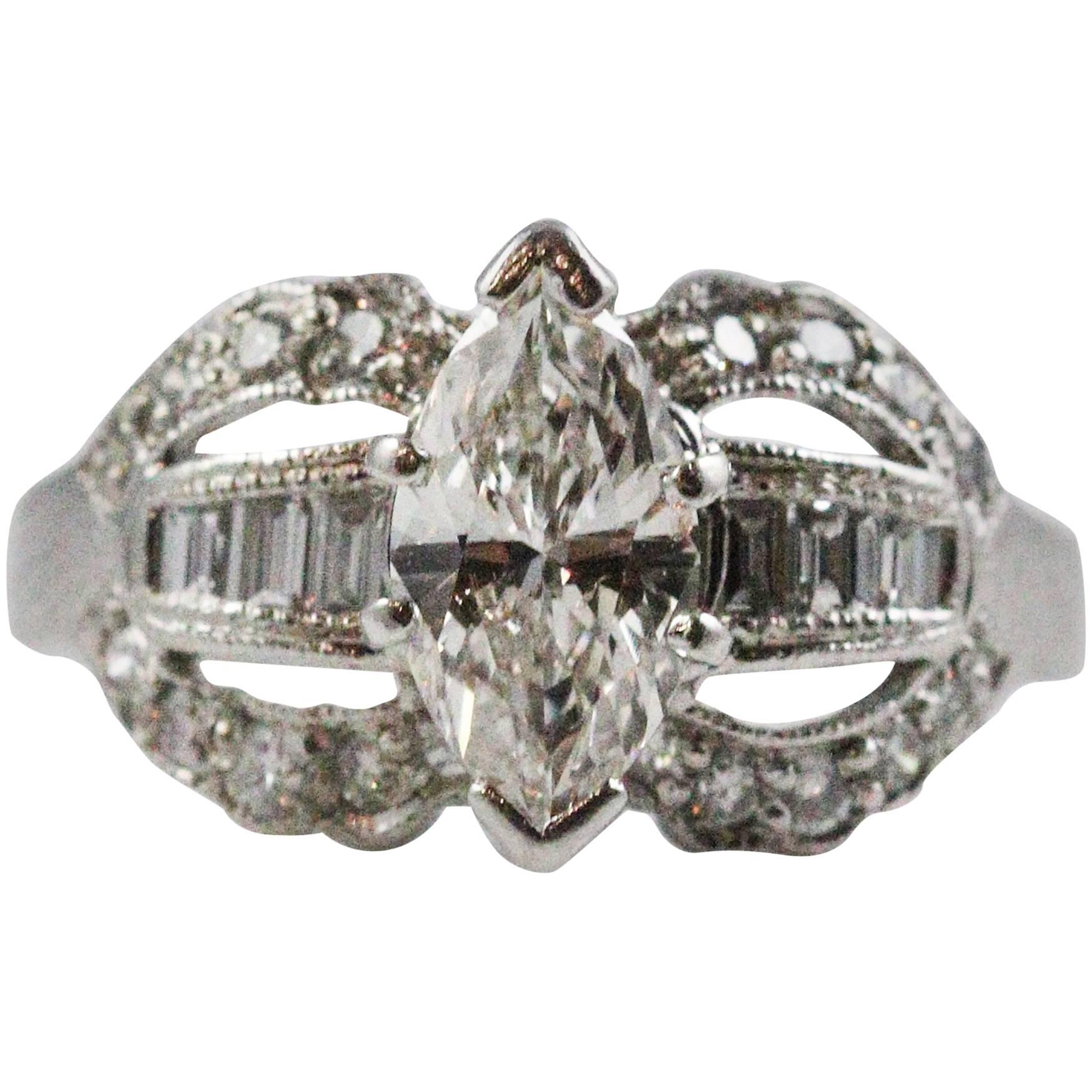 1950s Retro Marquise Cut Diamond Ring