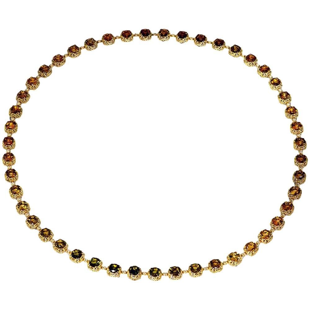 Tourmaline Diamond Gold Byzantine Necklace One of a Kind For Sale