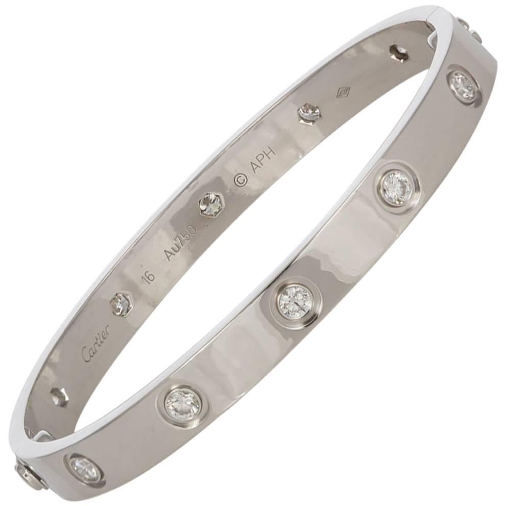 New Style Cartier TenDiamond Love Bangle Bracelet 18 Karat Gold Box