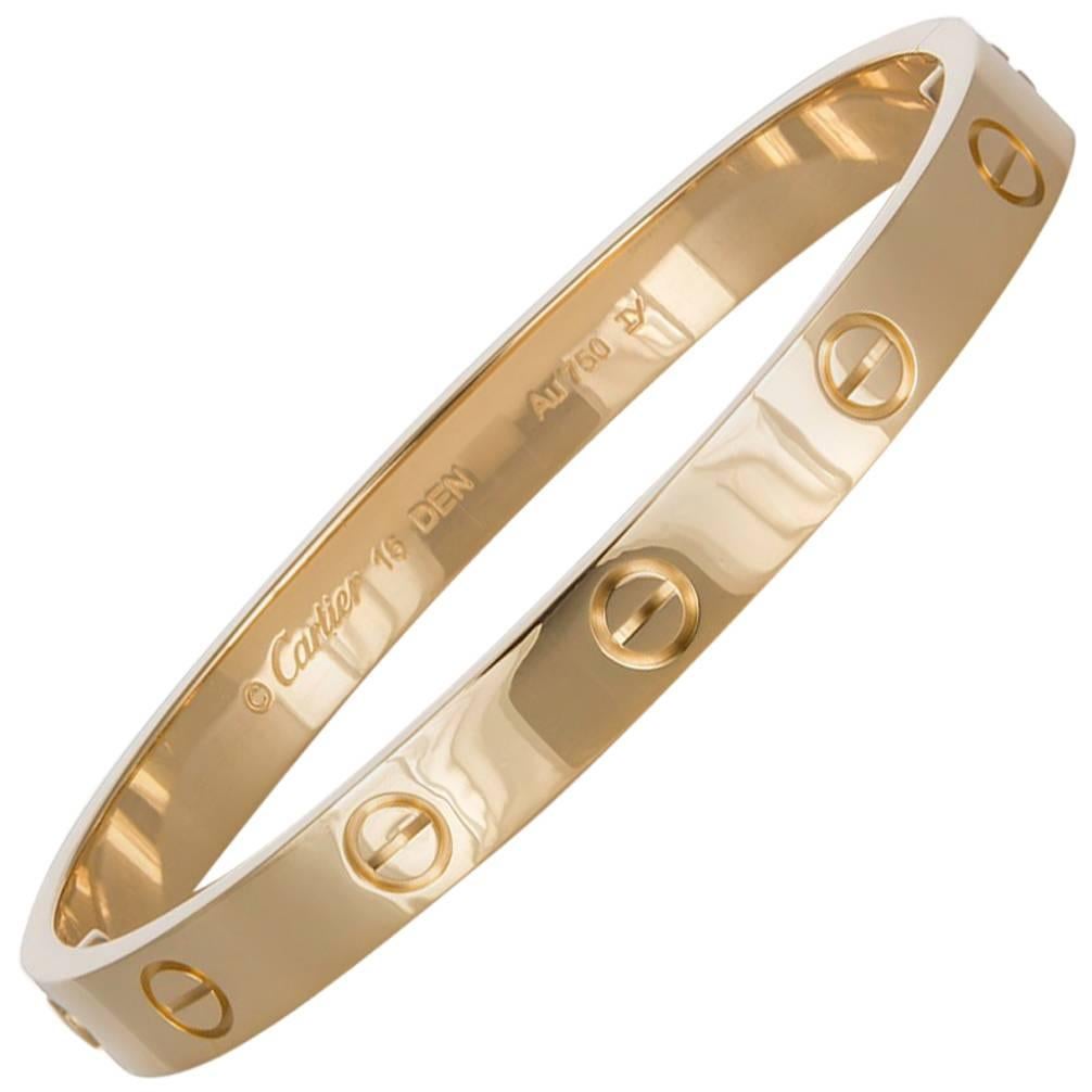 New Style Cartier Love Bangle Bracelet 18 Karat Yellow Gold Box and Papers