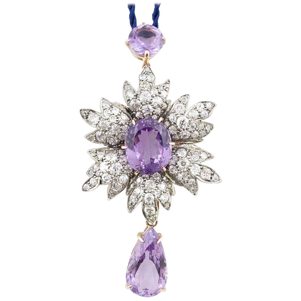 Gold and Silver Diamonds Amethyst Pendant/Necklace