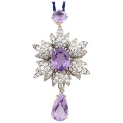 Retro Gold and Silver Diamonds Amethyst Pendant/Necklace