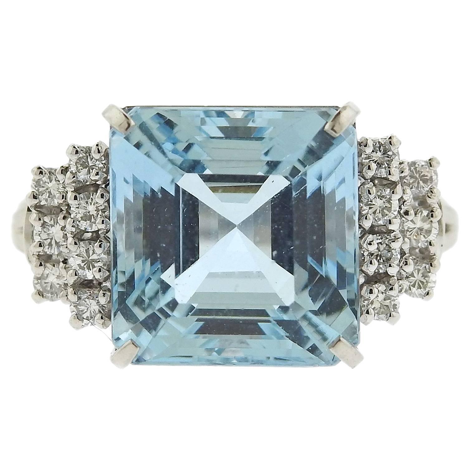 Aquamarine Diamond Platinum Ring