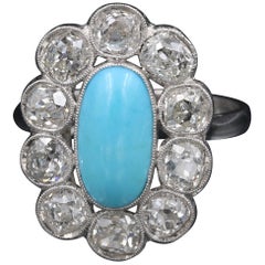 Antique Turquoise Cabochon Diamond Ring