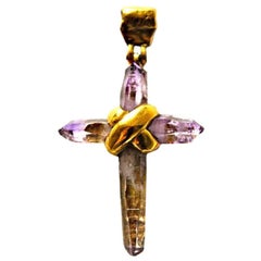 1970s Robert Goossens for Chanel Amethyst and 18 Karat Gold Cross Pendant