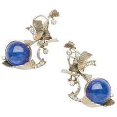 Annabel Eley 30.93 Carat Cabochon Tanzanite Diamond White Gold Earrings