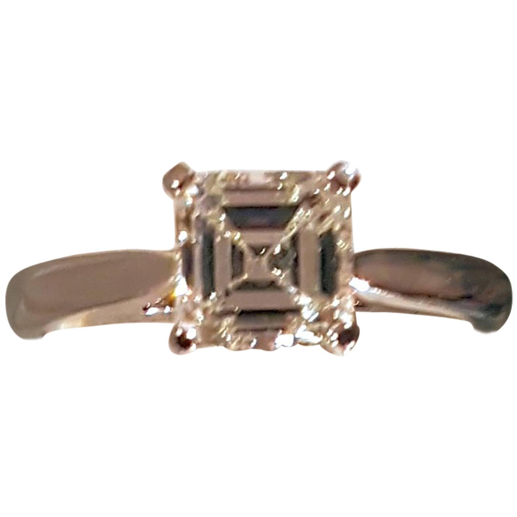 1.4 Carat Solitaire Asscher Cut Diamond Ring I VS1 For Sale