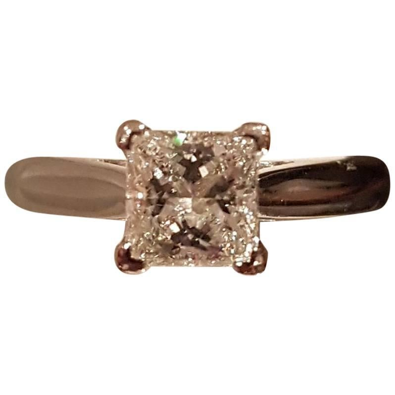1.06 Carat G VS1 GIA Certified Princess Cut Platinum Solitaire Diamond Ring