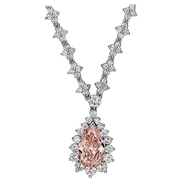 GIA Certified Fancy Orangey Pink Diamond Necklace
