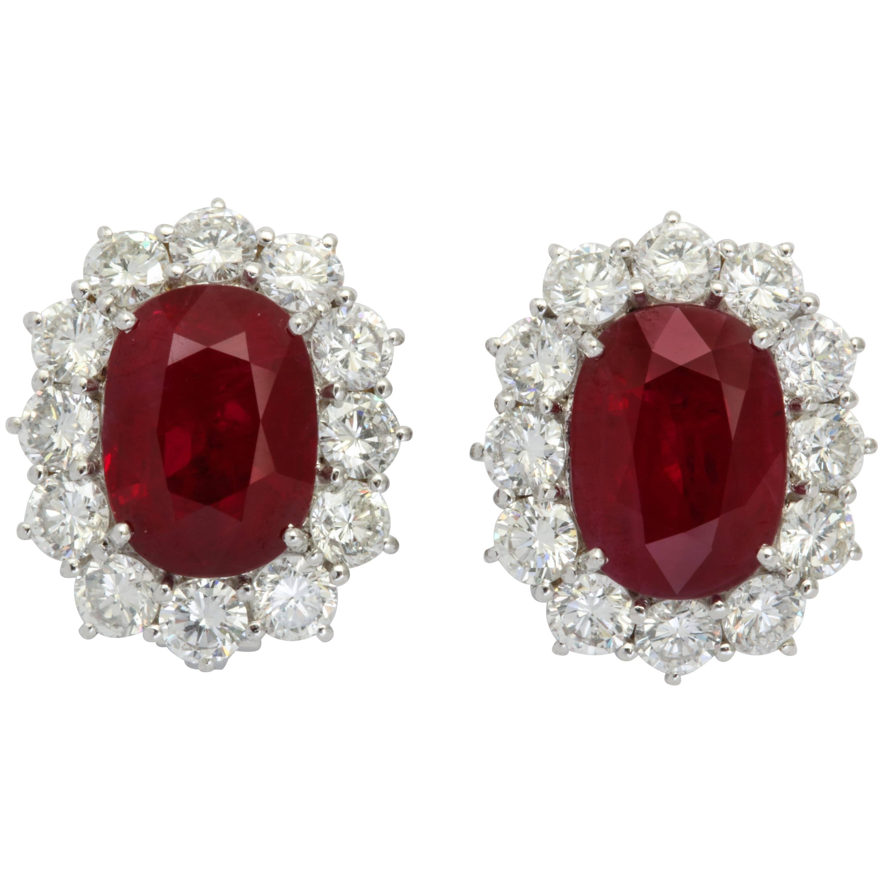 18K White Gold Burma Ruby and Diamond Clip-on Earrings 