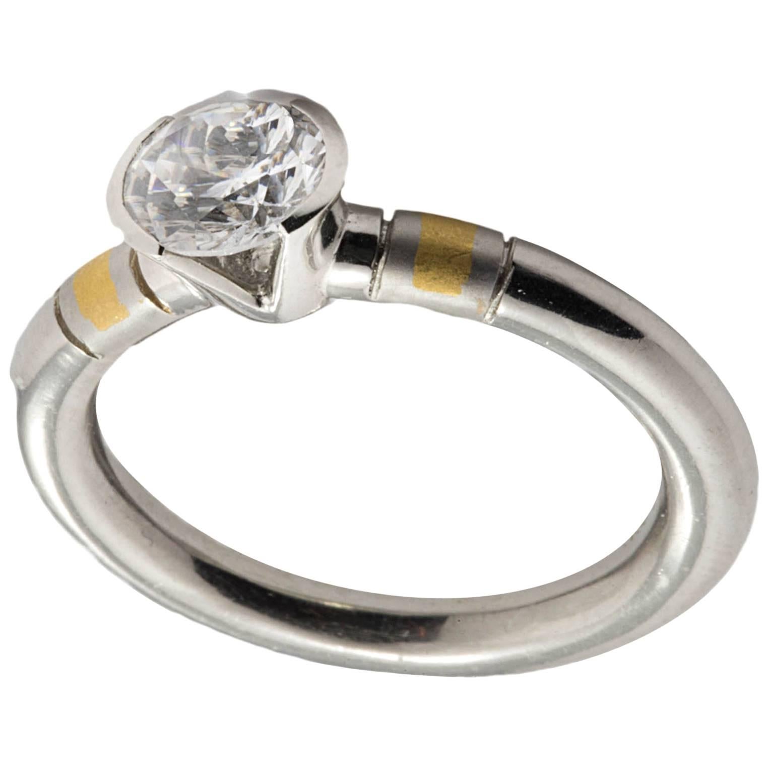 Contemporary Diamond Solitaire Engagement Ring For Sale