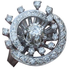 Unique 1950s Retro 14 karat White Gold and Diamond Cluster Ring