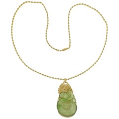 Buccellati Carved Jade Gold Pendant Necklace