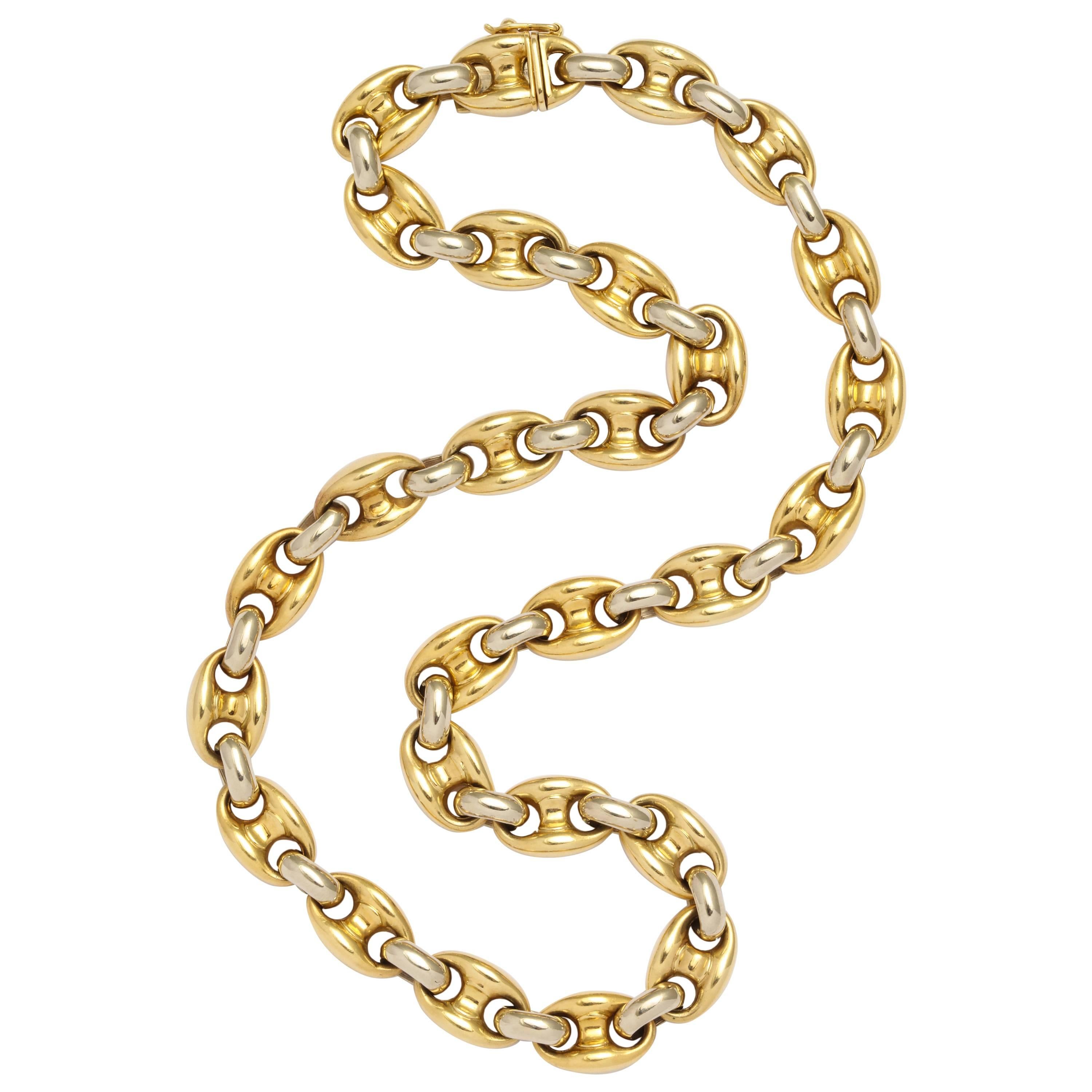 Bulgari Yellow and White Gold Link Necklace For Sale