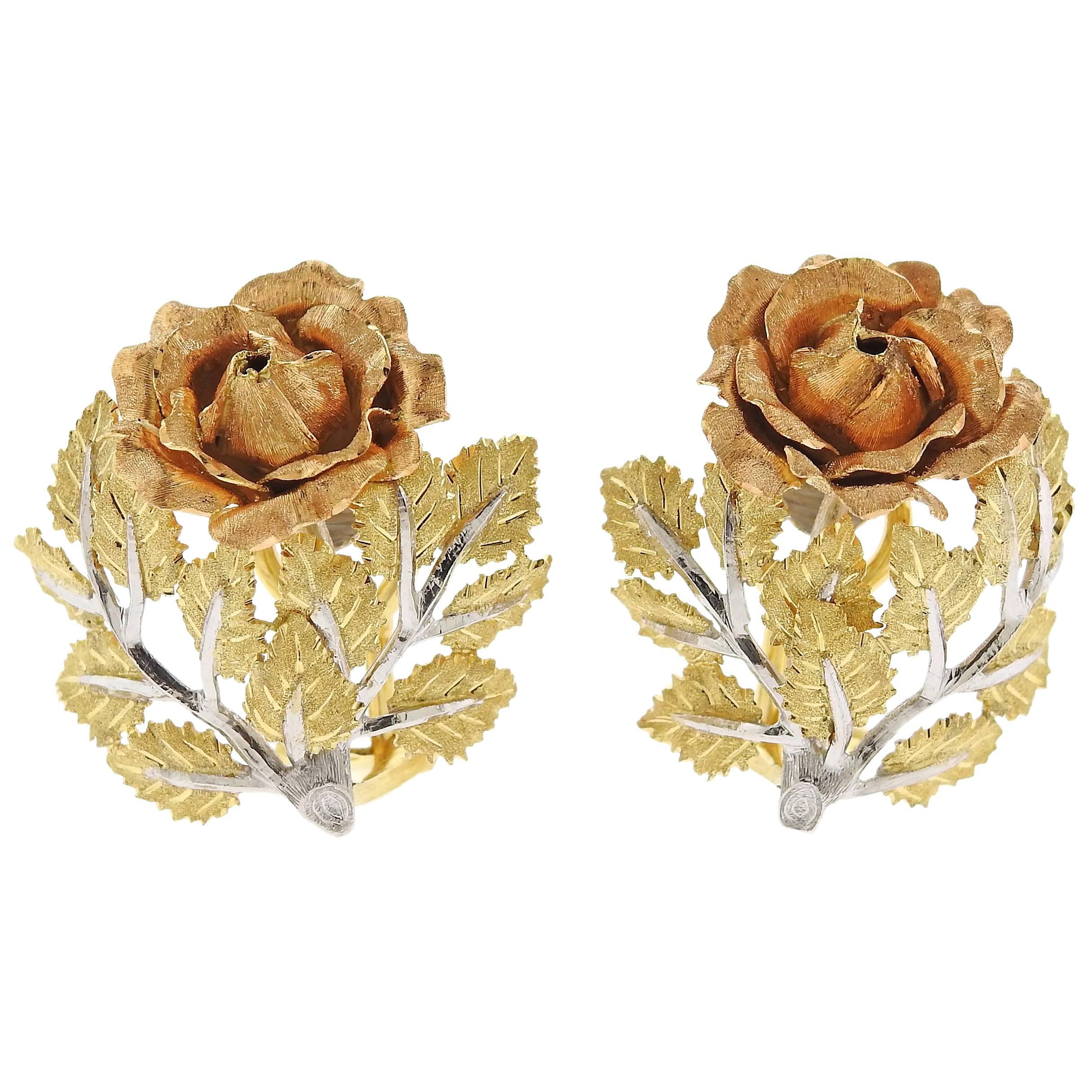 Buccellati Buccellati Tri Color Gold Rose Flower Earrings