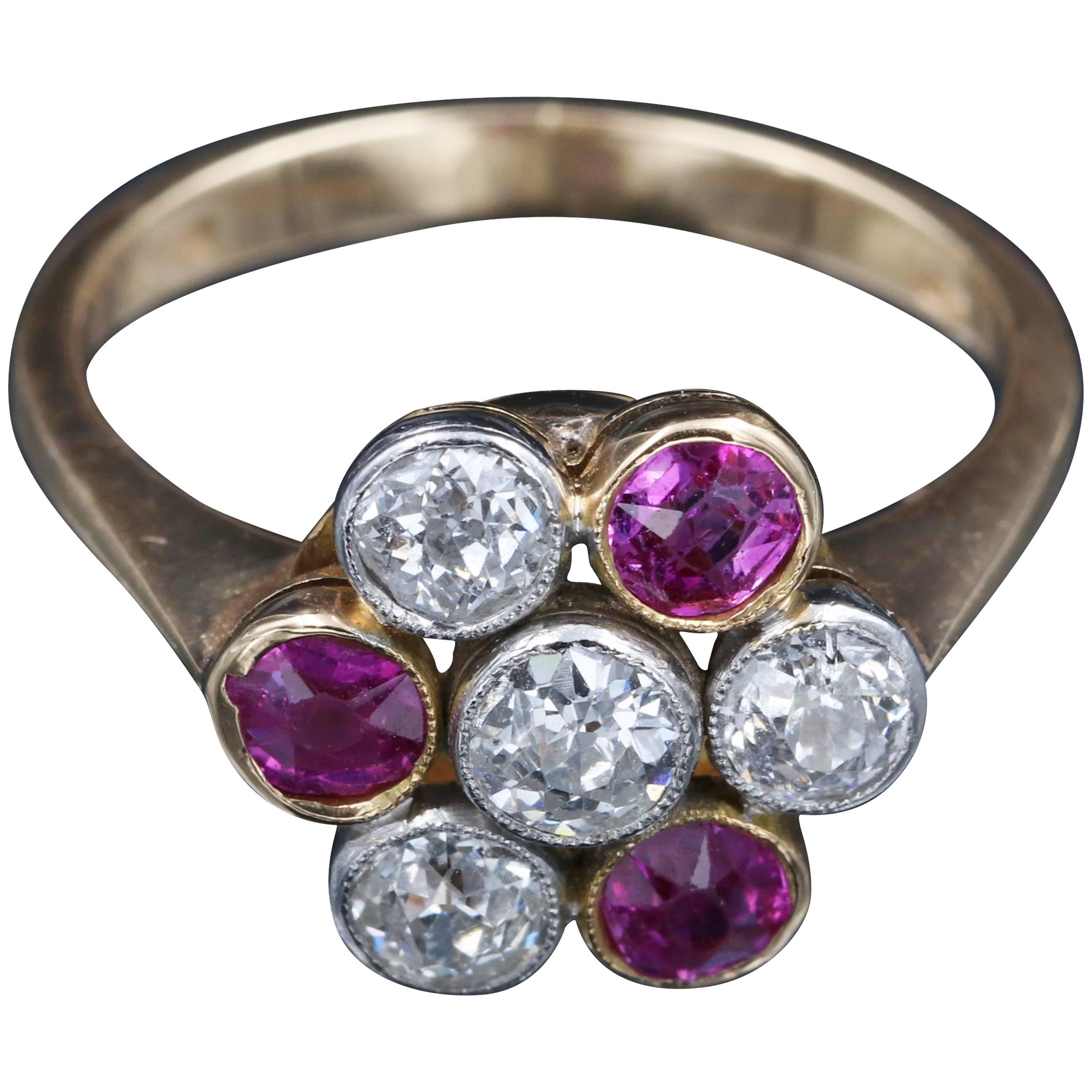 French Gold, Diamonds and Pink Sapphires Ring