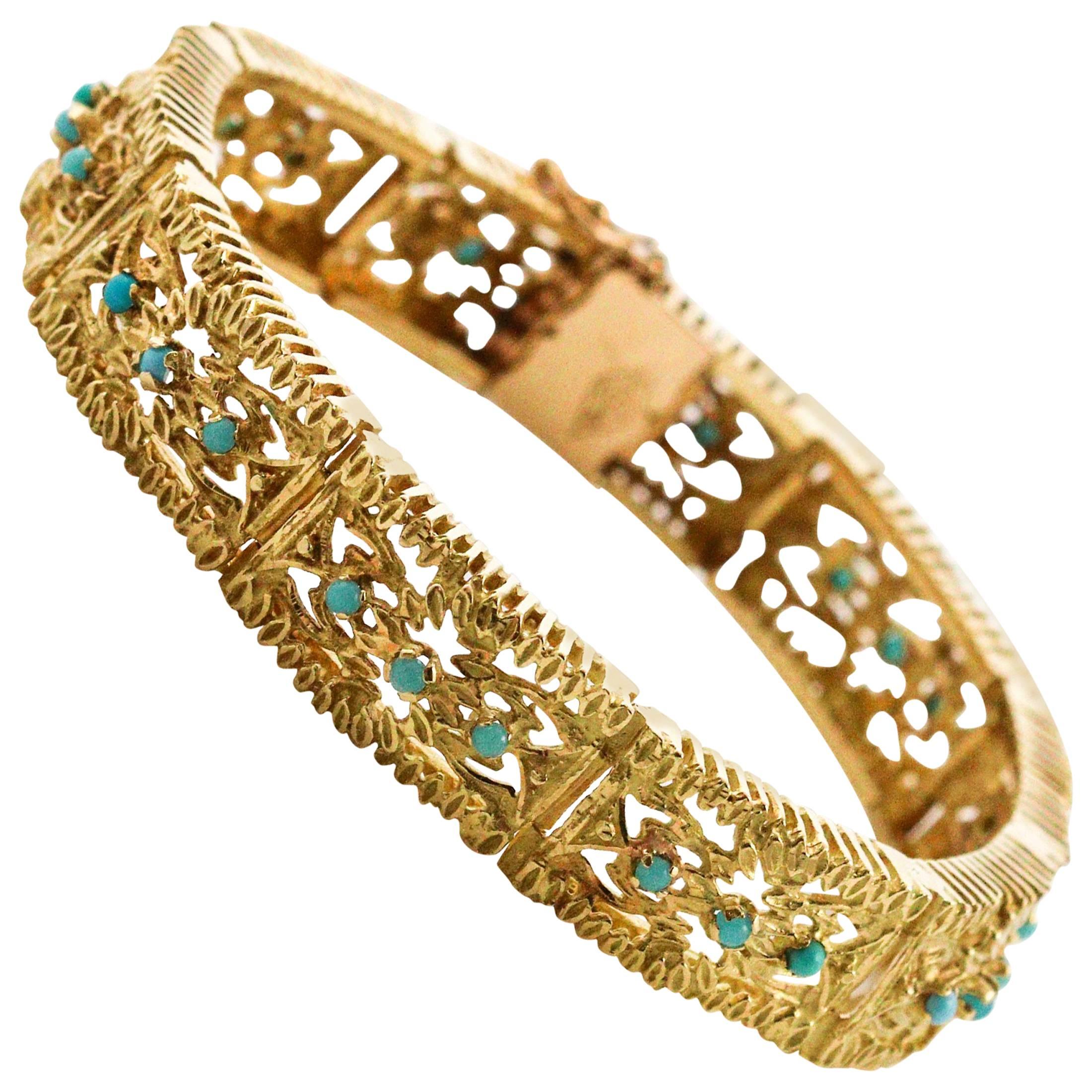 18 Karat Yellow Gold and Persian Turquoise Bracelet