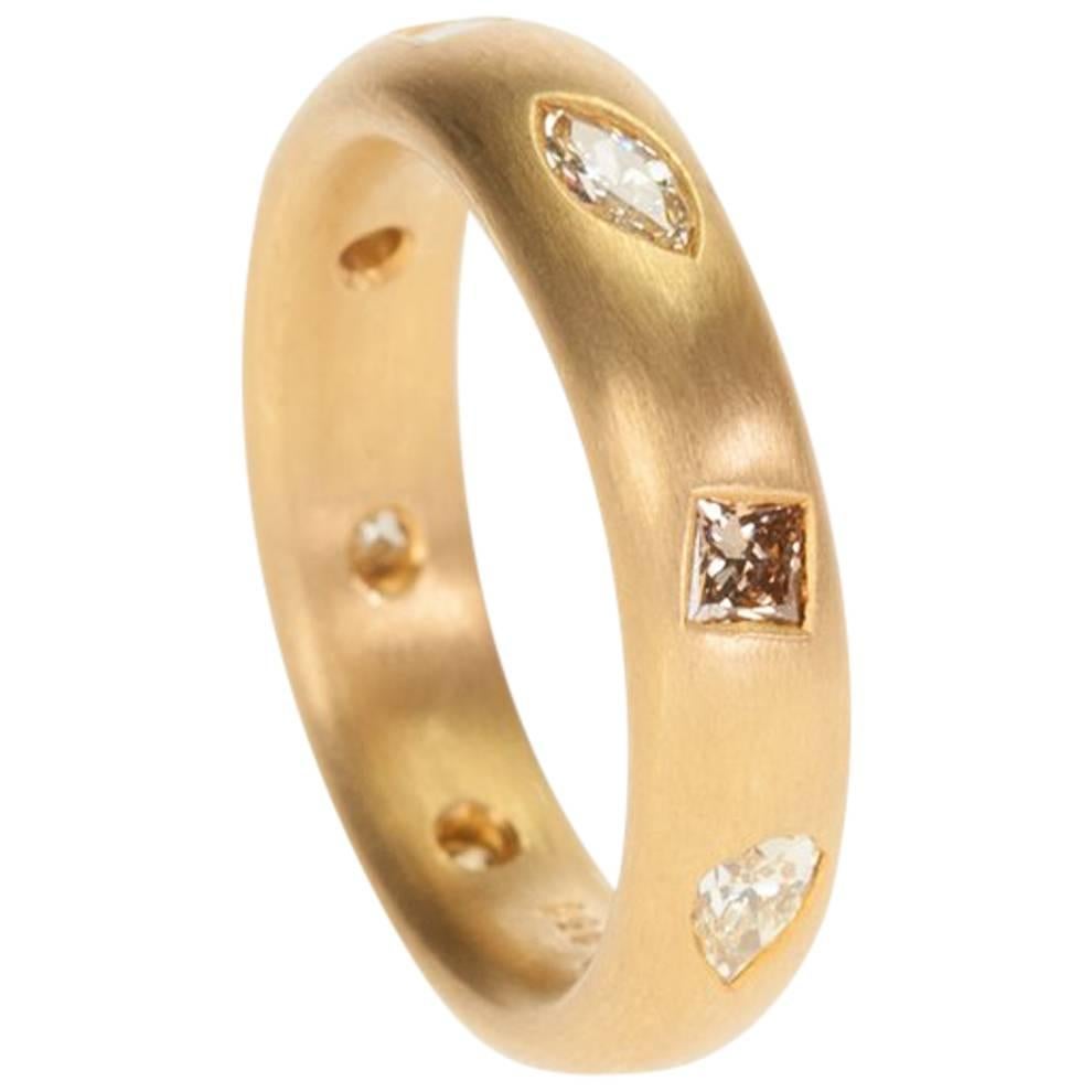 22 Karat Gold Band Featuring Eight White and Fancy Color Diamonds For Sale