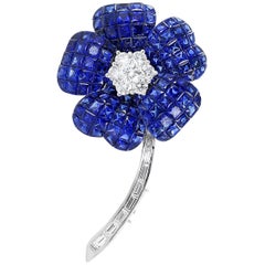 Invisible Set Sapphire and Diamond Flower Pin