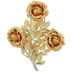 Buccellati Tri Color Gold Rose Flower Brooch