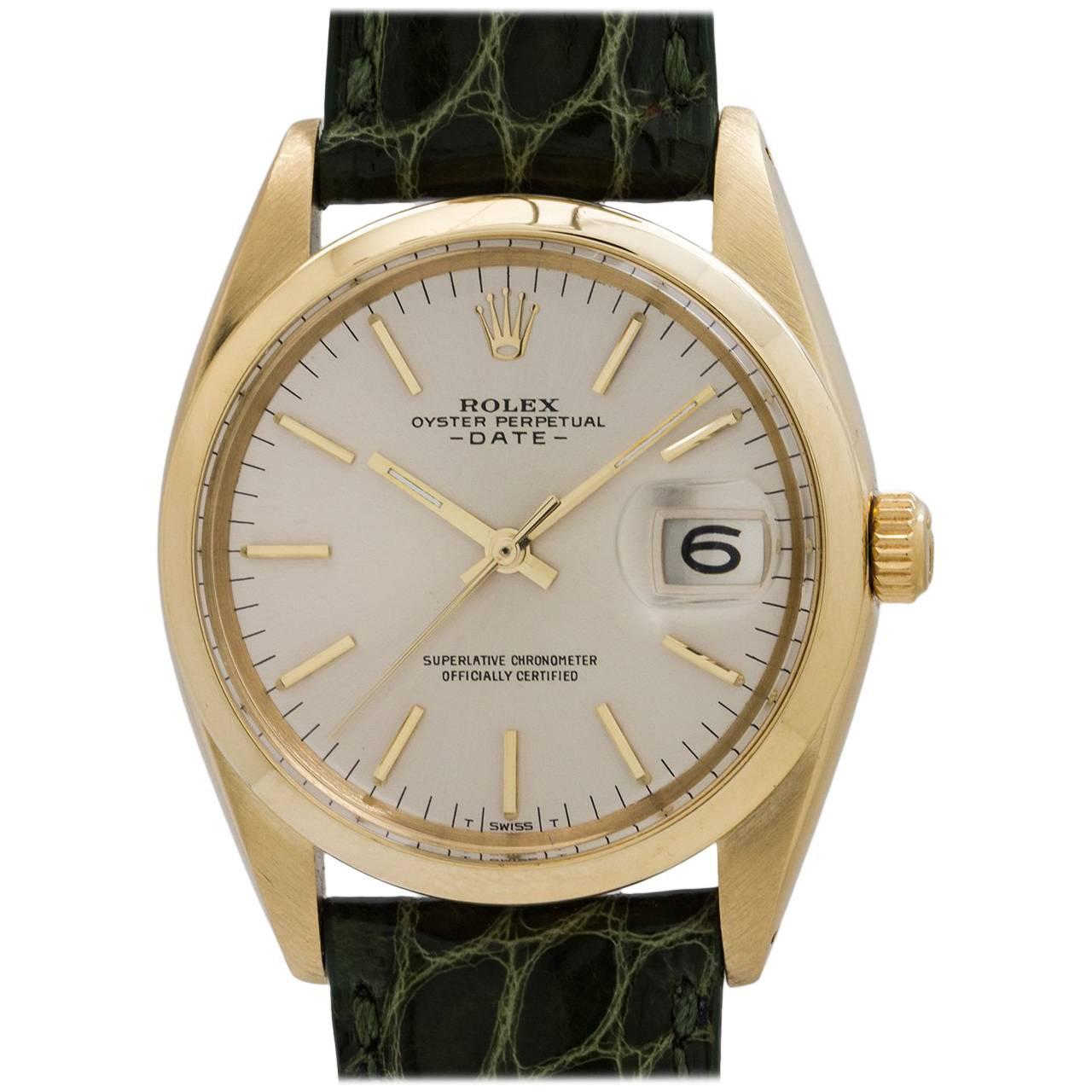 Rolex Yellow Gold Oyster Perpetual Date Automatic Wristwatch Ref 1500, c1967 For Sale