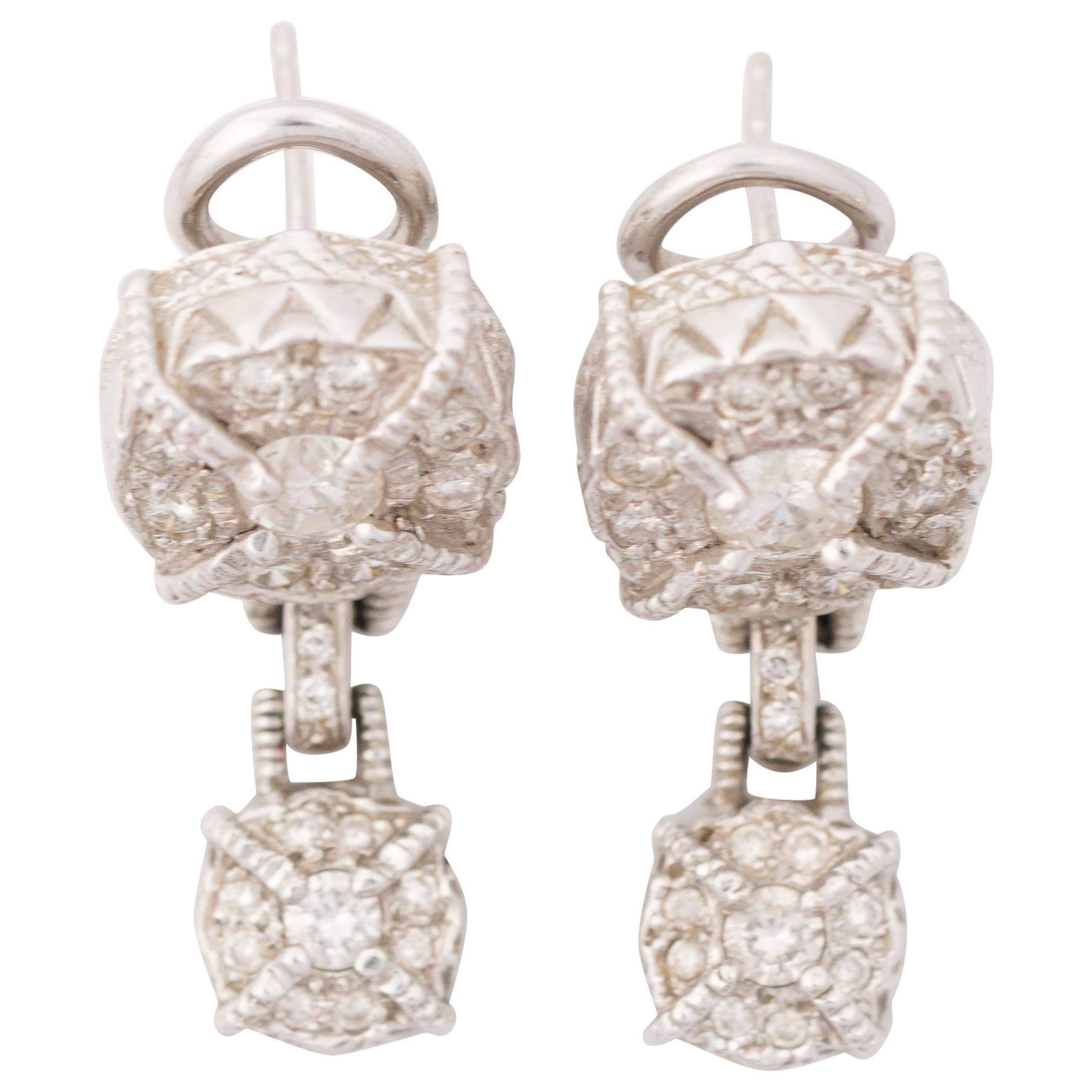 Judith Ripka 1 Carat Diamond and 18 Karat Gold Dangle Earrings For Sale