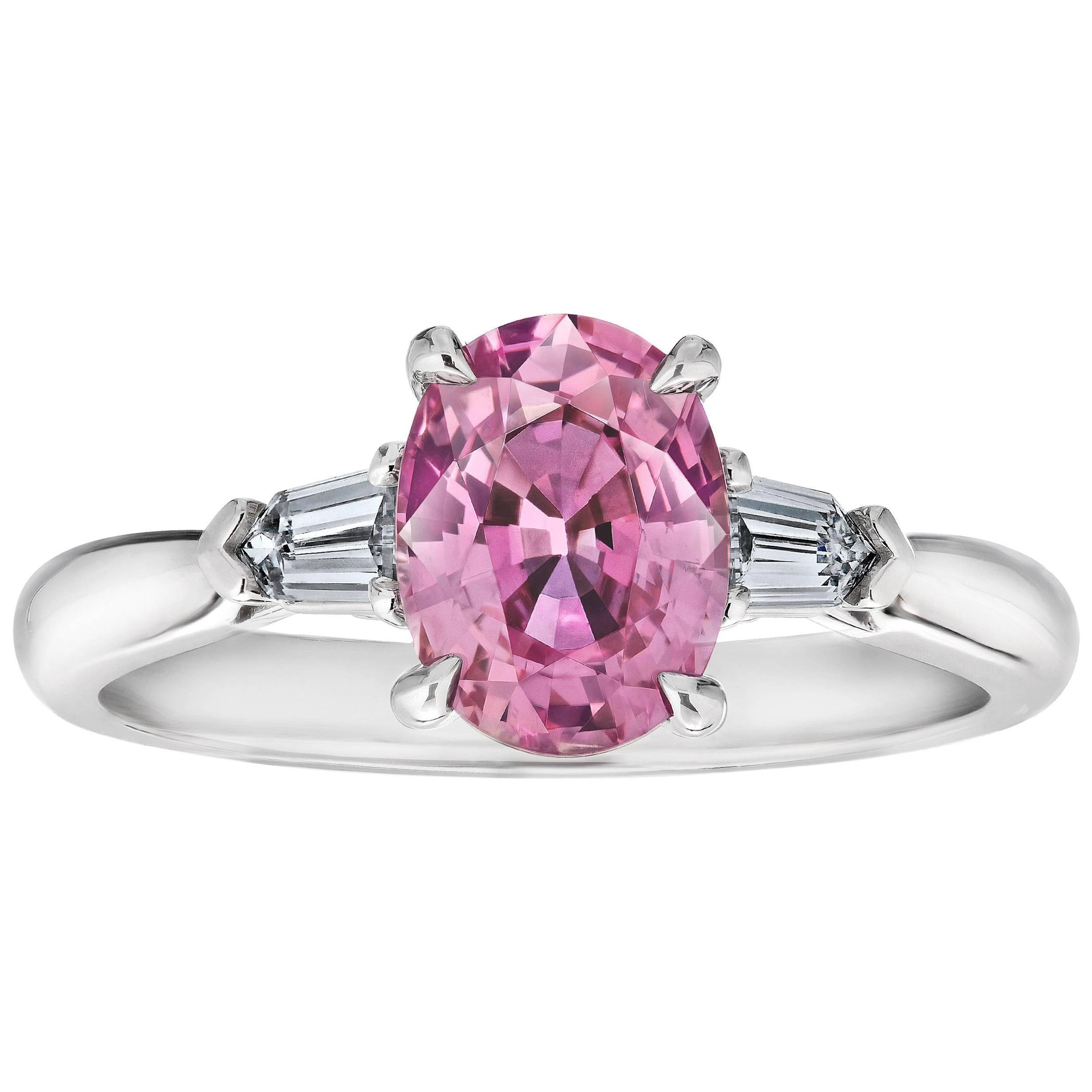 1.97 Carat Oval Pink Sapphire and Diamond Platinum Ring