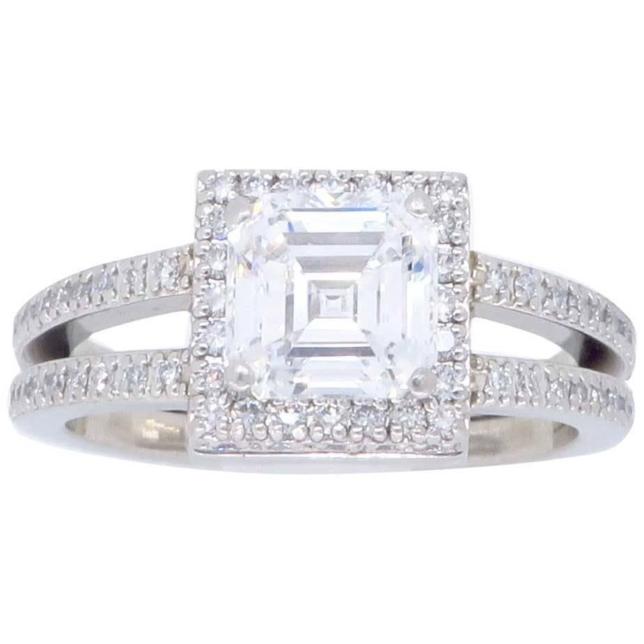 Platinum Simon G Diamond Halo Engagement Ring