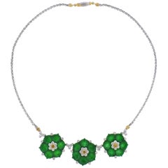 Buccellati Jade Diamond Gold Flower Necklace