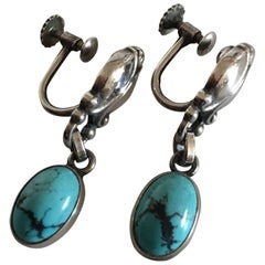 Georg Jensen Sterling Silver Earrings No. 17 with Turquoises