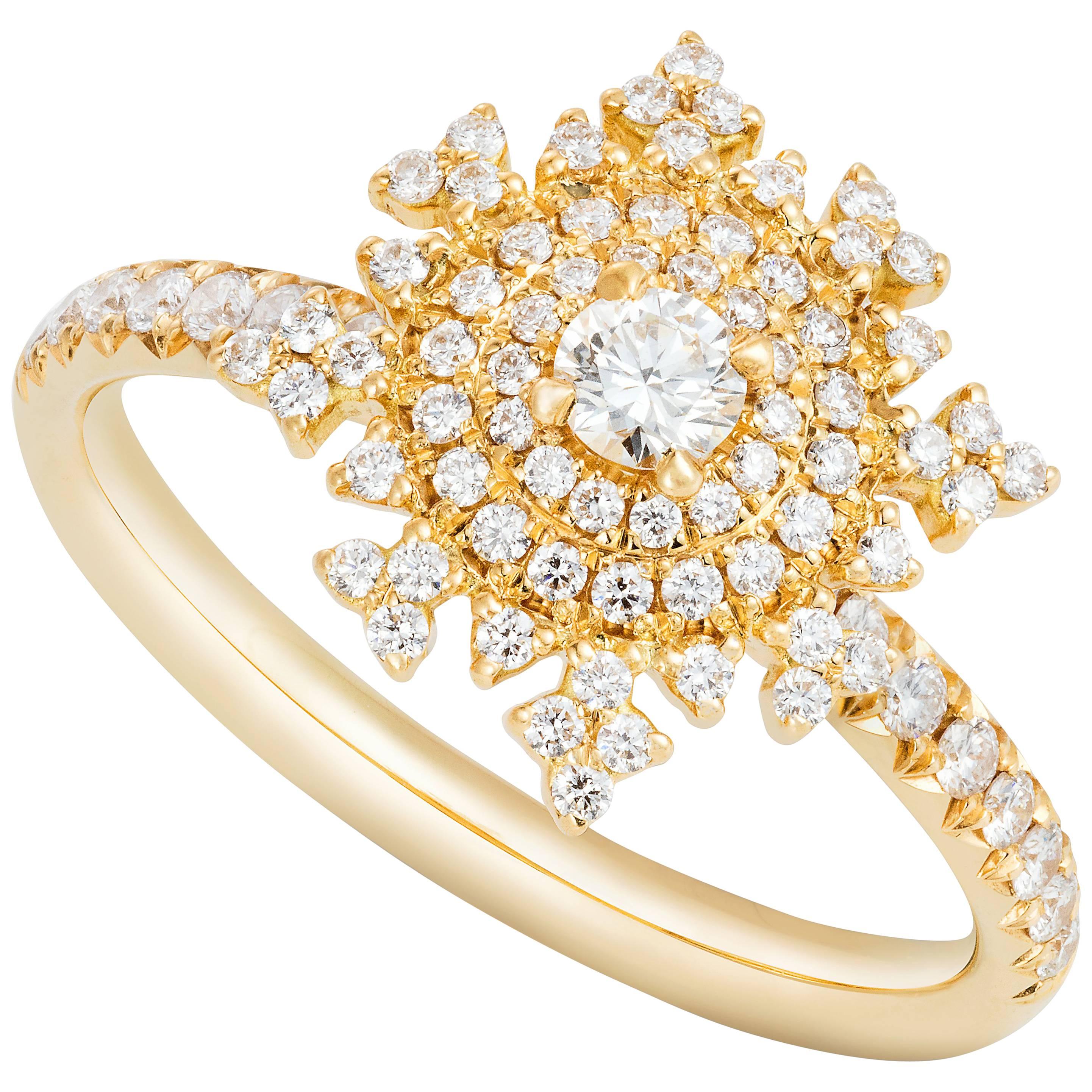 Nadine Aysoy 18 Karat Yellow Gold and White Round-cut Diamond Engagement Ring For Sale