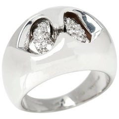 Bulgari 18 Karat White Gold Diamond Doppio Cuore Dome Ring