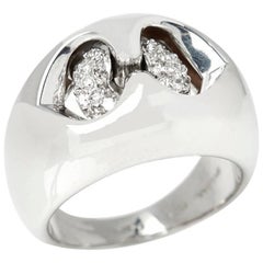 Bulgari 18 Karat White Gold Diamond Doppio Cuore Dome Ring 