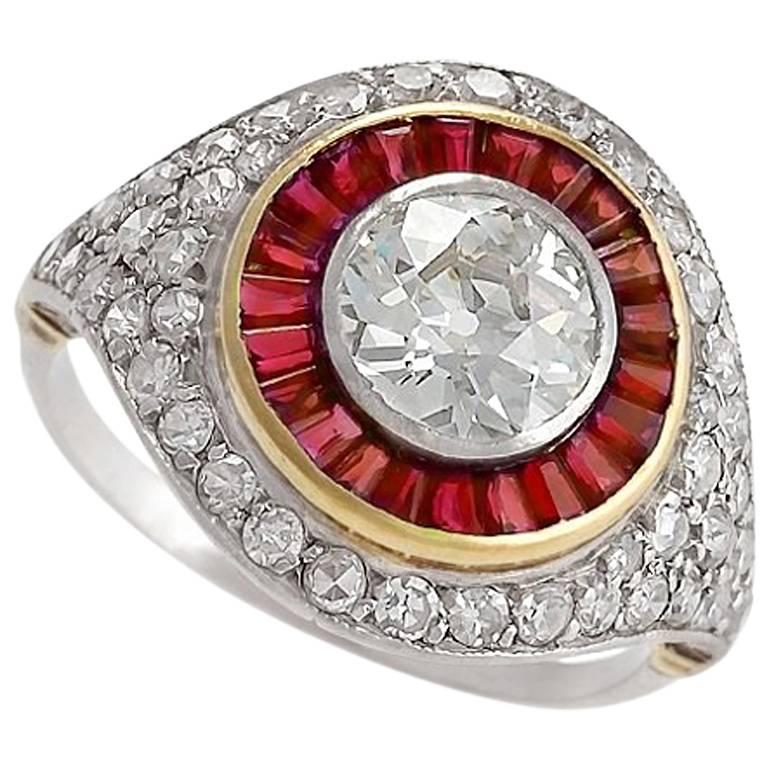 Art Deco Diamond and Ruby Cluster Ring