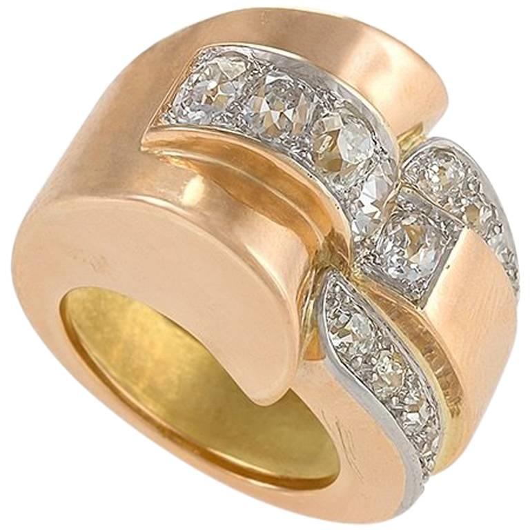 Gold and Diamond Buckle Ring 