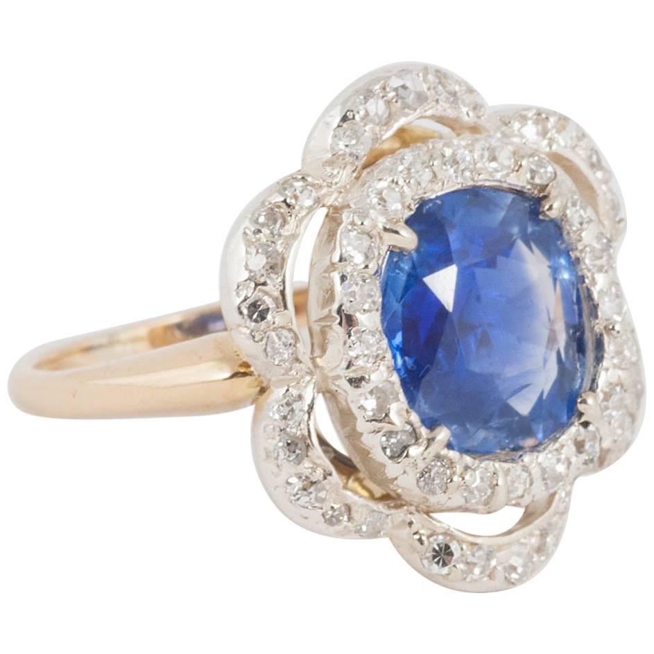 Natural Ceylon Sapphire and Diamond Ring For Sale