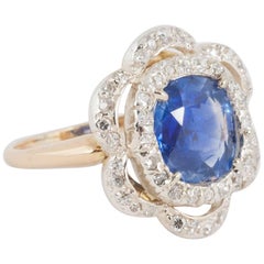 Natural Ceylon Sapphire and Diamond Ring