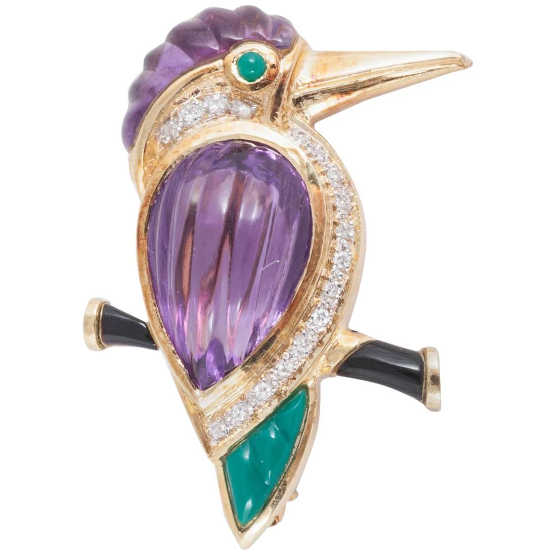 1960s Gem Set Kingfisher Brooch or Pendant For Sale