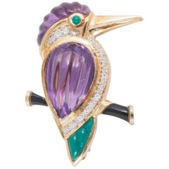 1960s Gem Set Kingfisher Brooch or Pendant