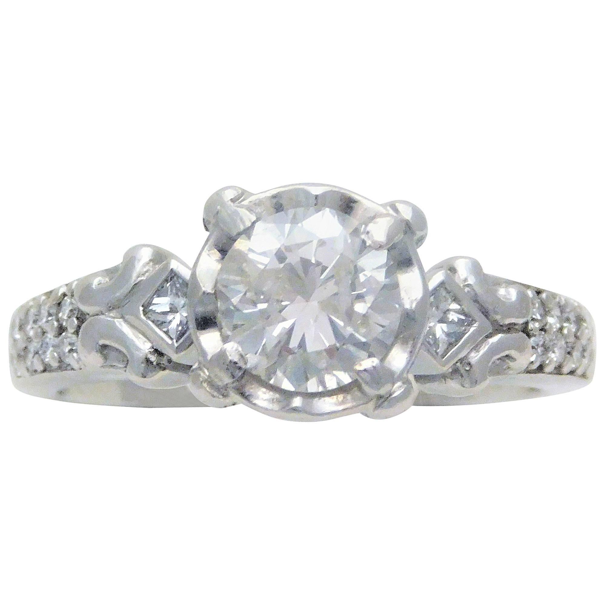 Vintage 14 Karat White Gold Diamond Engagement Ring For Sale