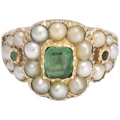 Georgian Emerald and Pearl Cluster Ring
