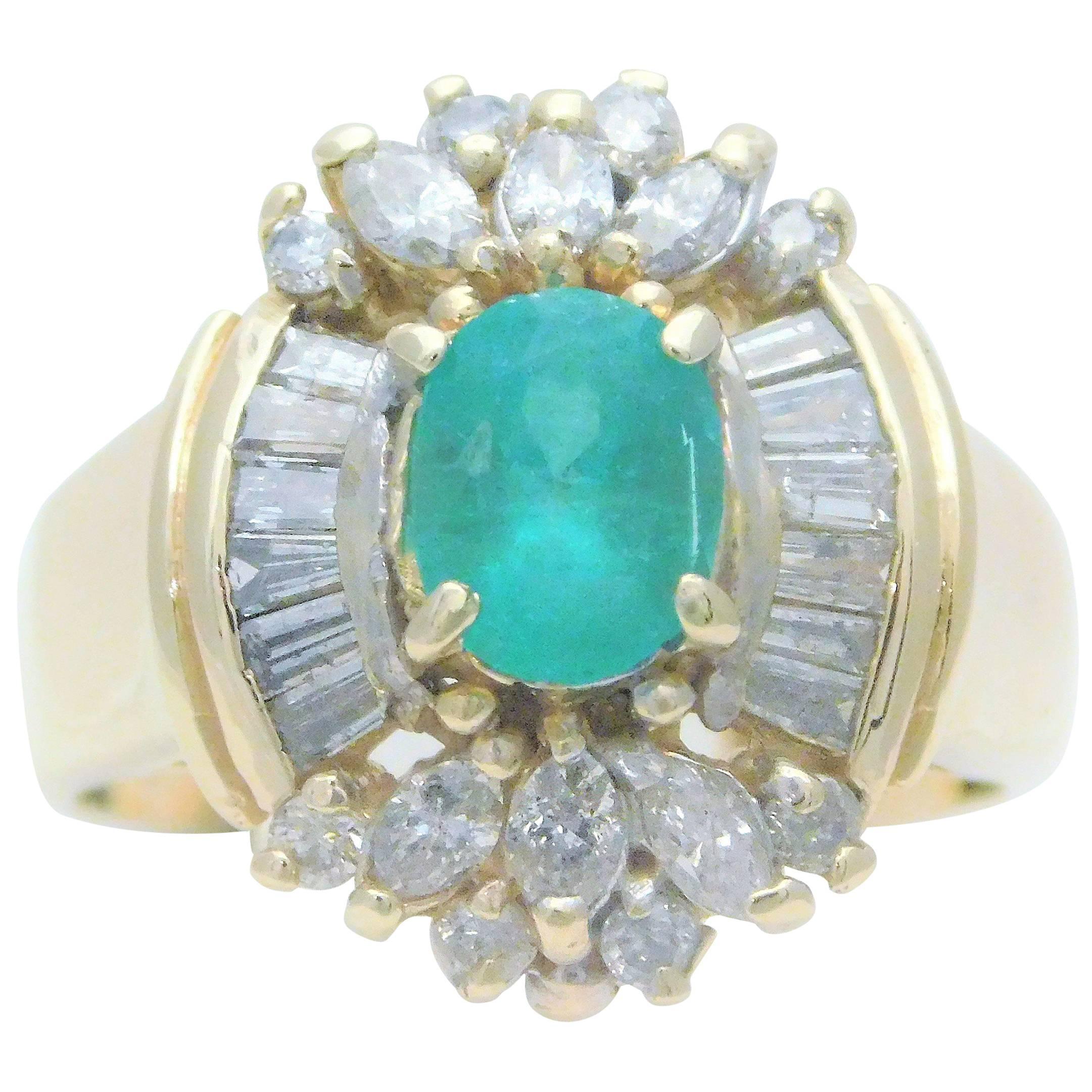 Midcentury 2 Carat Emerald and Diamond Cocktail Ring For Sale