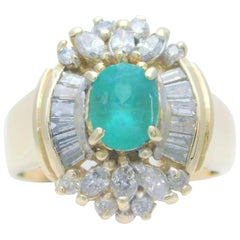 Midcentury 2 Carat Emerald and Diamond Cocktail Ring