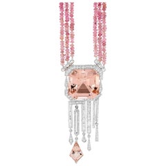 30.50 Carat Morganite, Diamond and Pink Tourmaline Pendant and Necklace