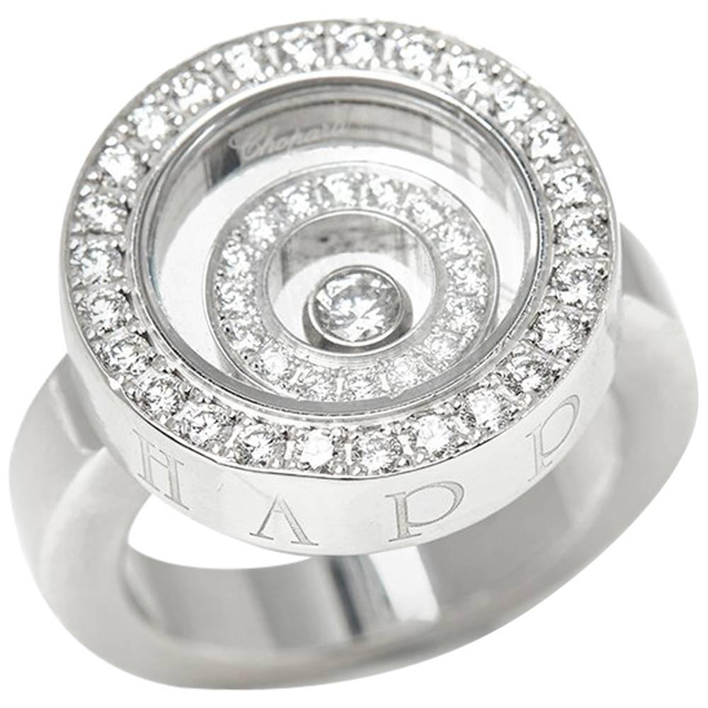 Chopard 18 Karat White Gold Diamond Happy Spirit Cocktail Ring 