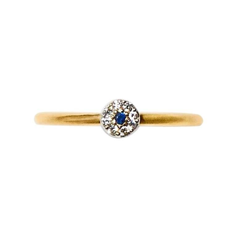 Gold White Diamond Blue Sapphire Ring For Sale