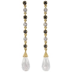 Rock Crystal Black and White Diamond Unique Long Drop Earrings